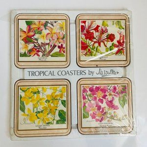 Vintage Jill Walker Barbados Tropical Floral Coasters Set of 4 NEW READ